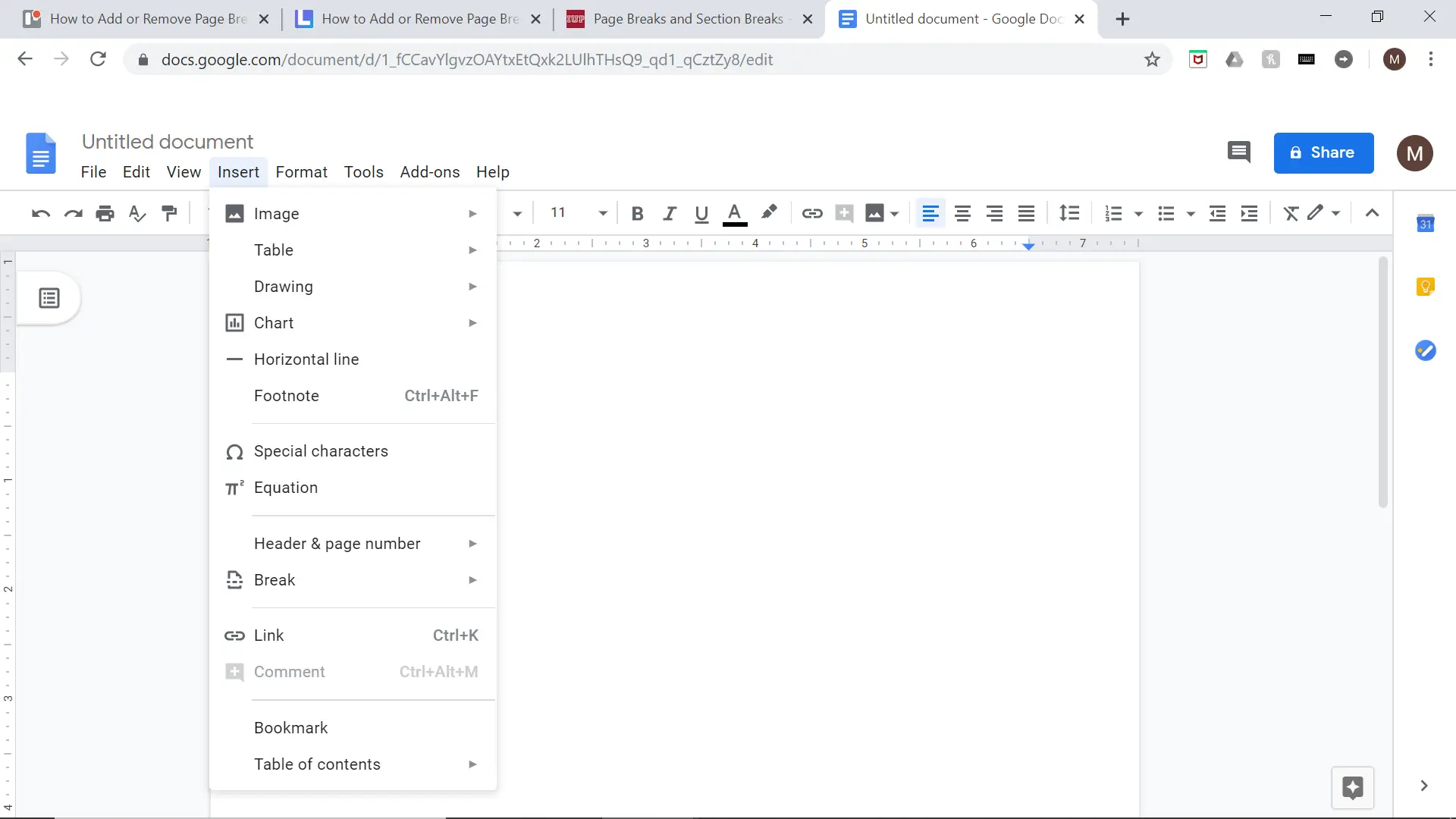 Cómo añadir o eliminar interrupciones de página en Google Docs 1