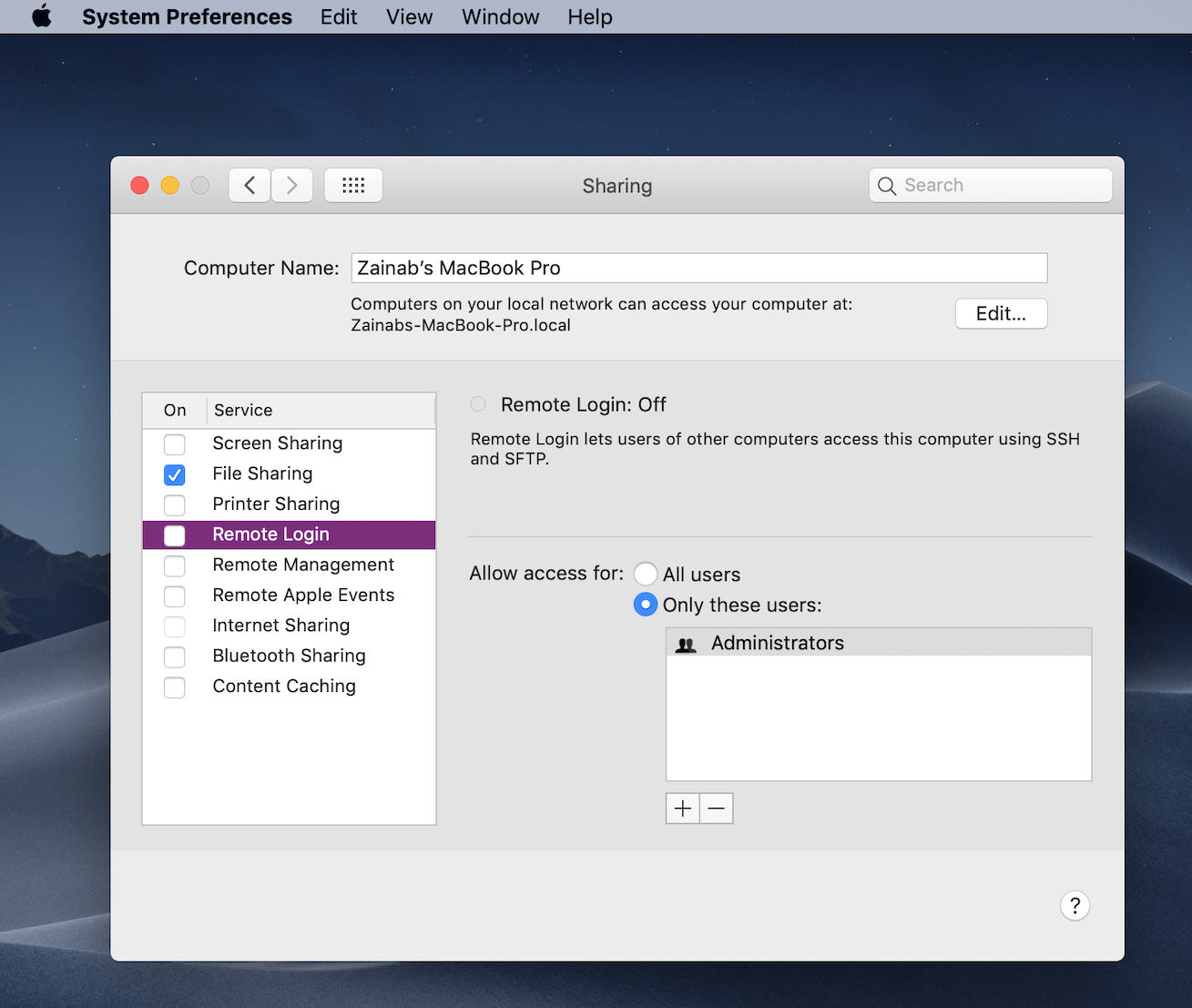 Cómo habilitar el inicio de sesión remoto para iniciar el servidor SSH Mac 2