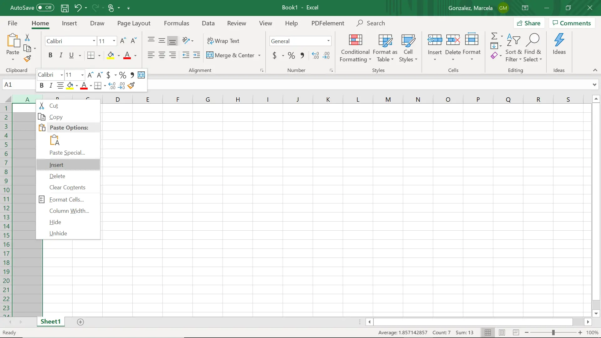 Cómo insertar una columna en Excel 1
