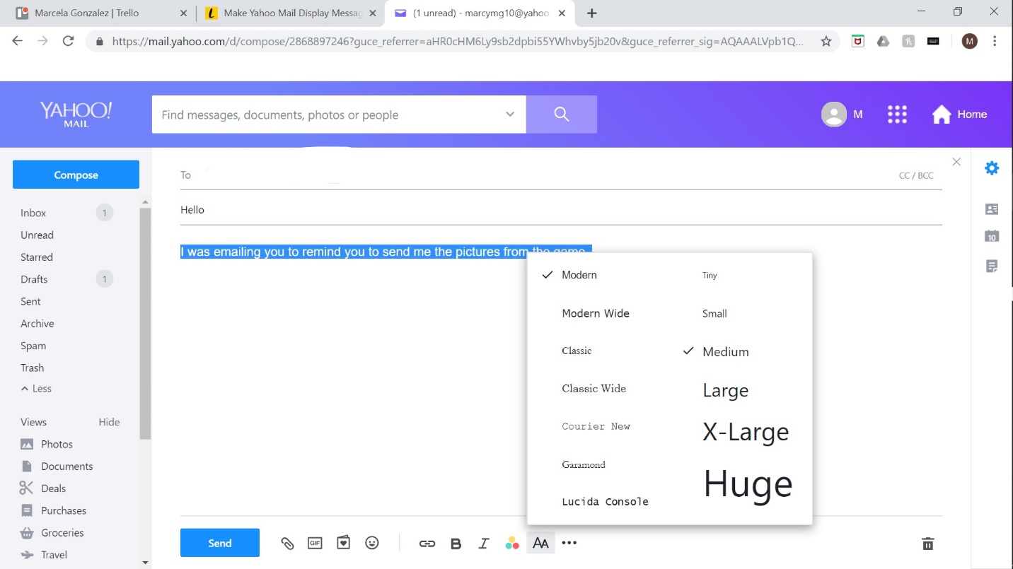 Cómo cambiar el tamaño de la fuente en Yahoo Mail 3