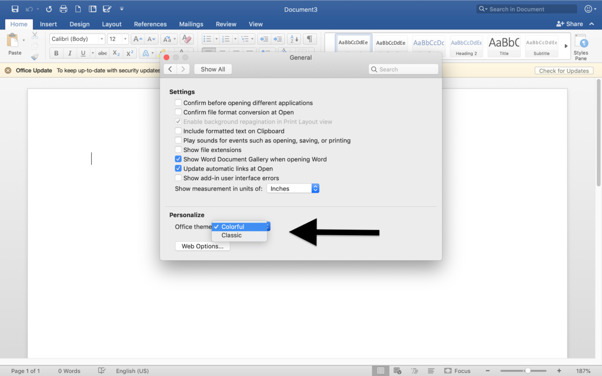Cómo cambiar el tema de Microsoft Office en Mac 2