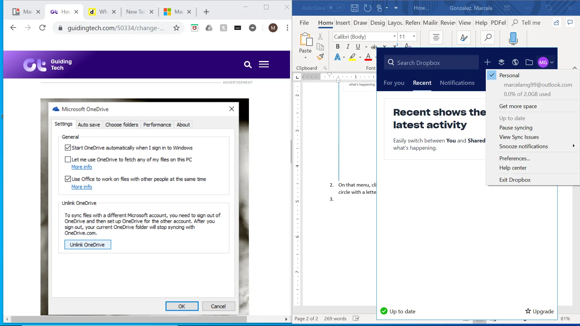 Cómo cambiar la cuenta de OneDrive en Windows 10 3