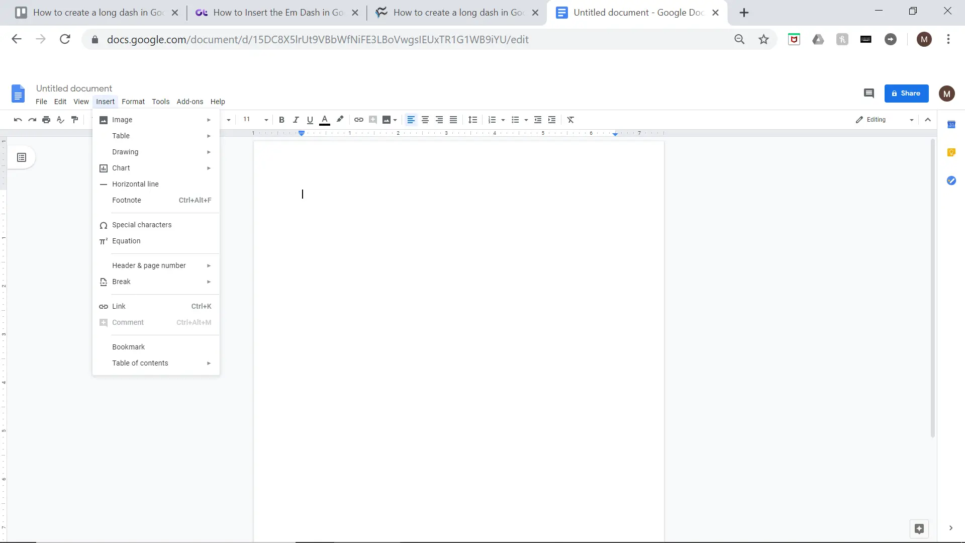 Cómo crear un guión largo en Google Docs 1