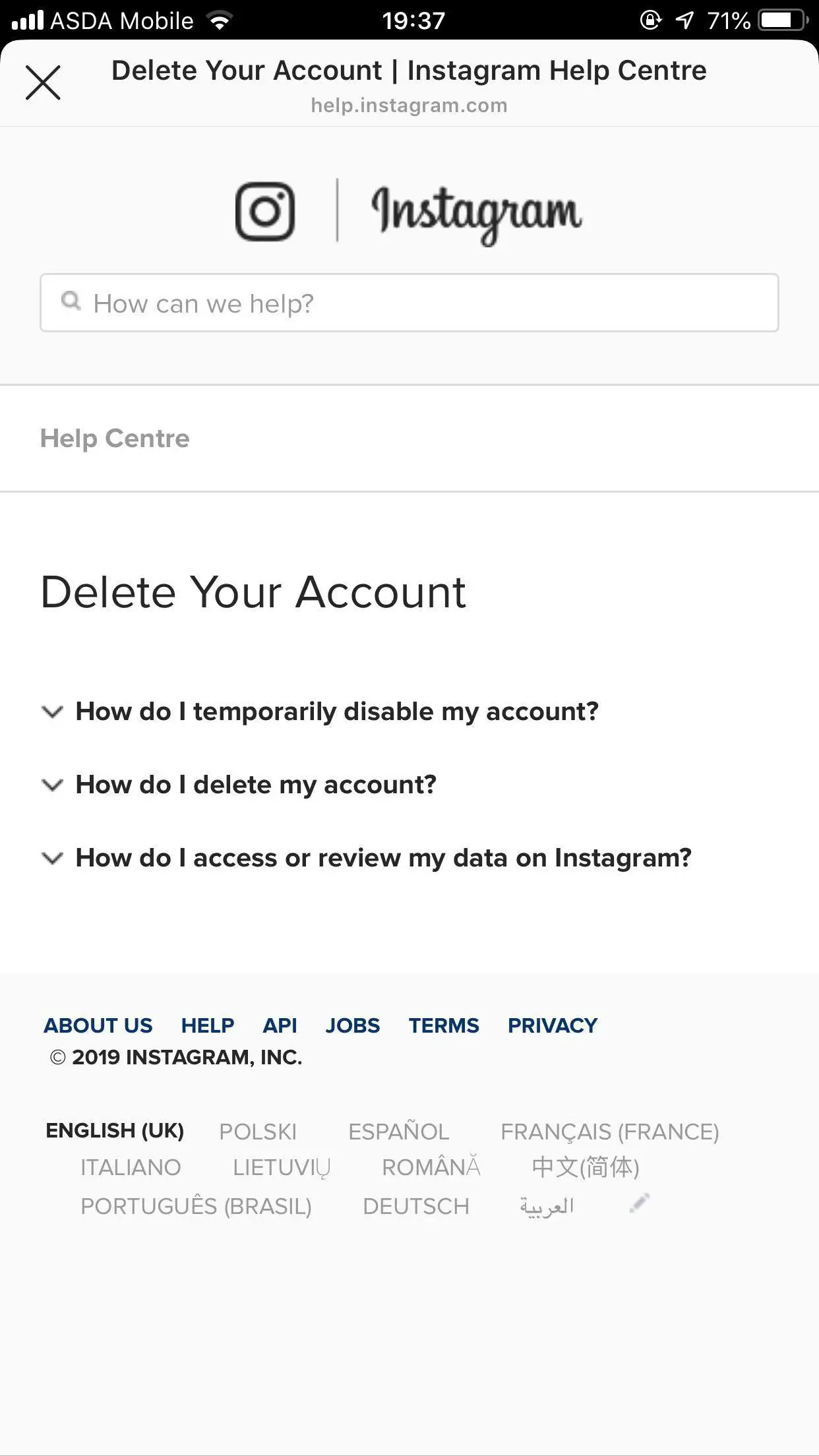 Cómo borrar la cuenta Instagram en el iPhone 4