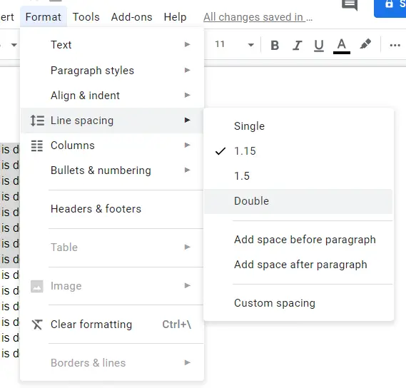 Cómo duplicar el espacio en Google Docs 1
