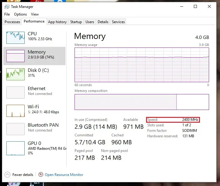 Cómo comprobar la velocidad de la RAM en Windows 10 7