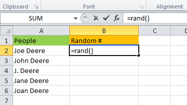 Cómo seleccionar nombres al azar de la lista en Excel 2