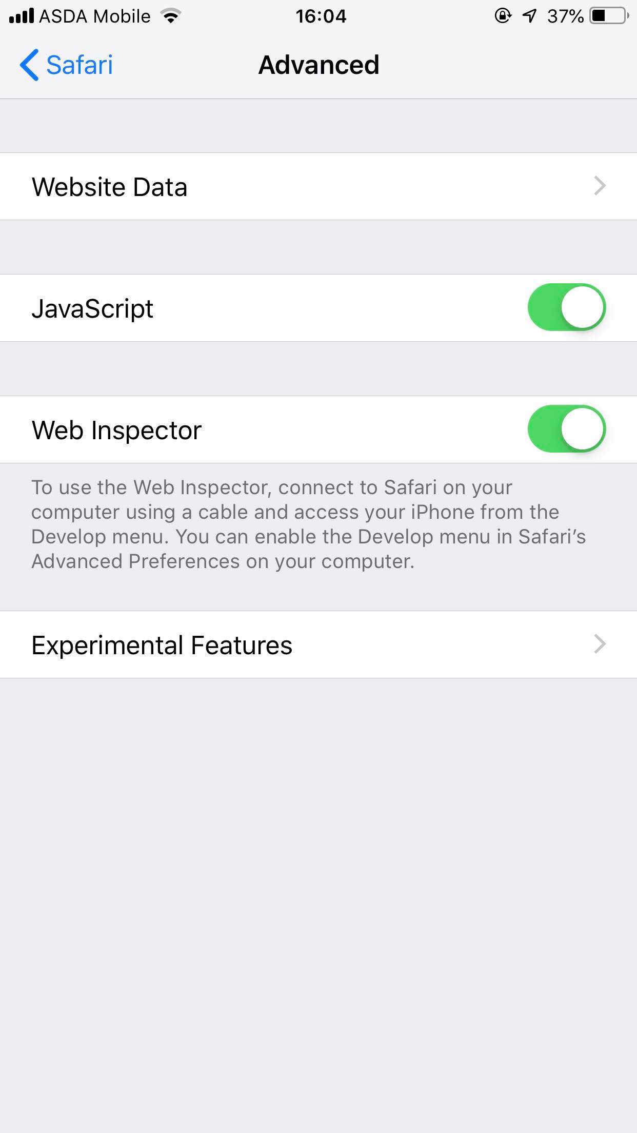 Cómo activar el inspector web para depurar el iPhone de Safari 2
