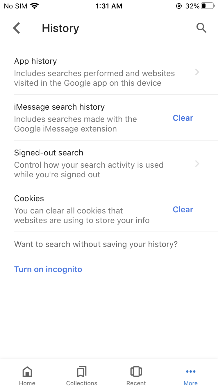 Cómo borrar el historial de Google en el iPhone 2