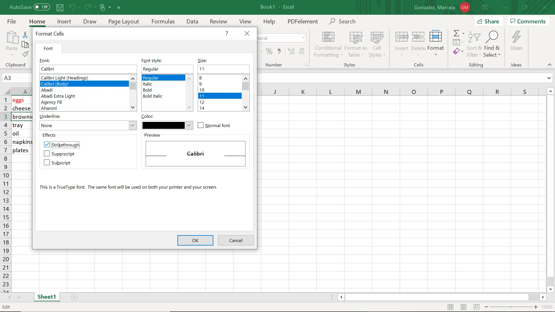 Cómo tachar un texto en Excel 3