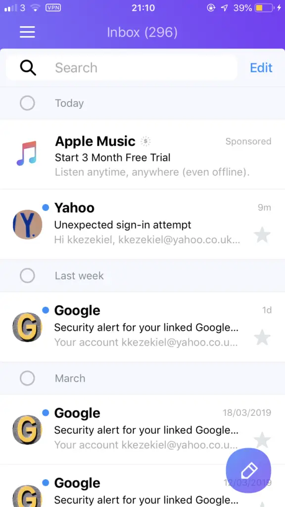 Cómo salir de la aplicación de Yahoo Mail en el iPhone 1