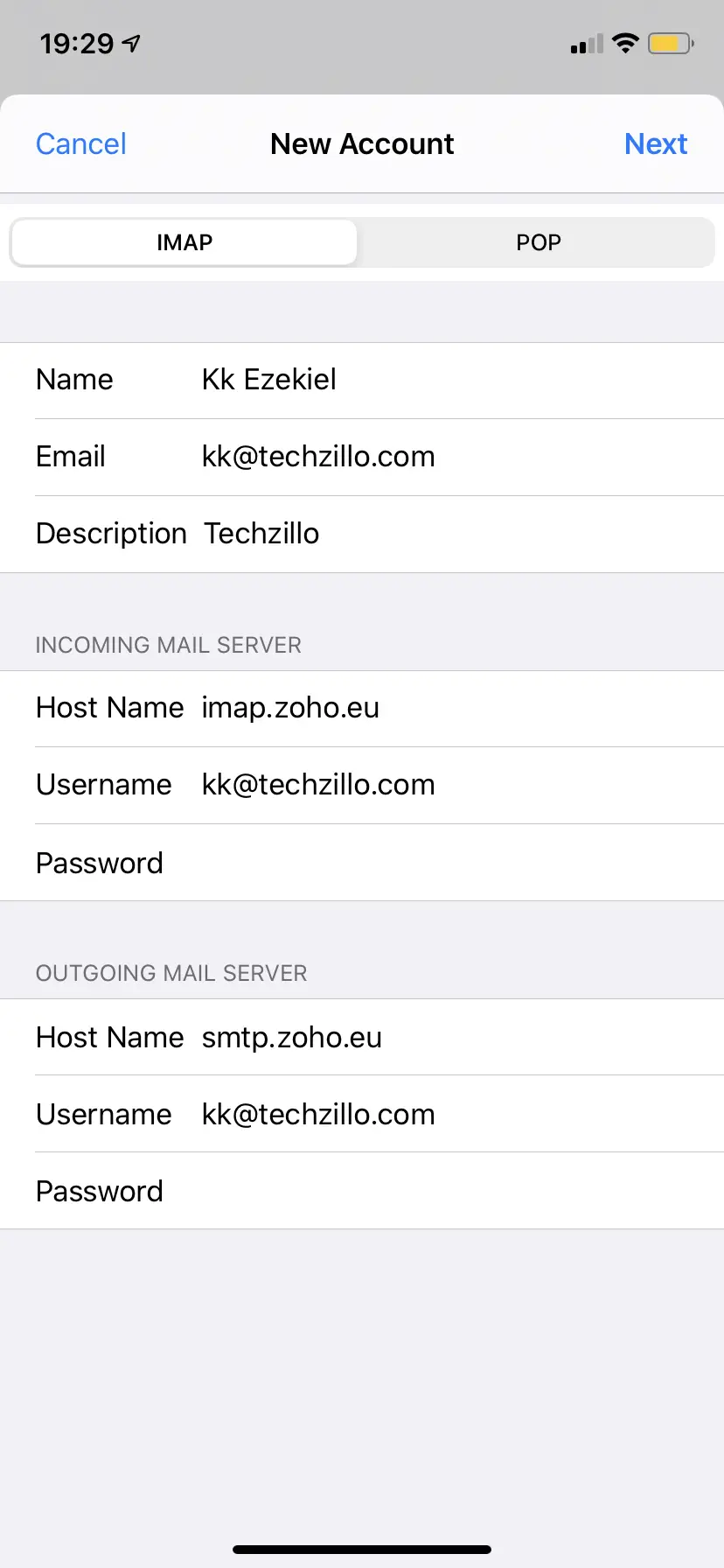 Cómo configurar el Zoho Mail en el iPhone o el iPad 7