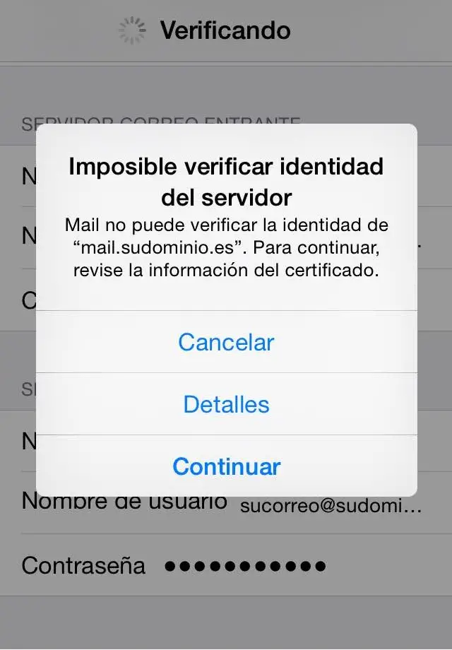 Arreglar el iPhone de "No se puede verificar la identidad del servidor". 1