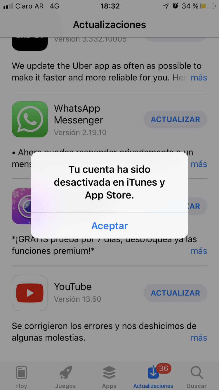 Arreglar su cuenta ha sido desactivado en App Store e iTunes 1