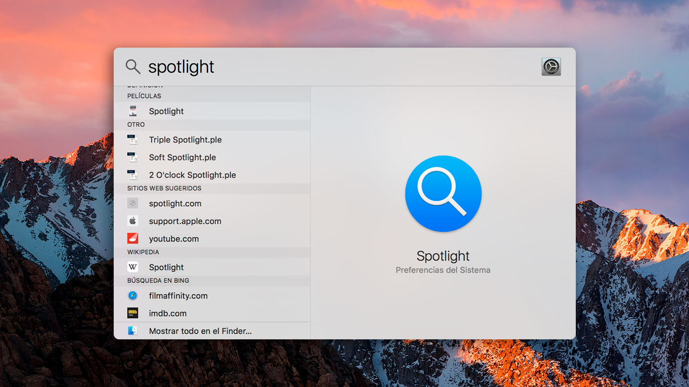 Atajos de teclado de Spotlight Mac 10