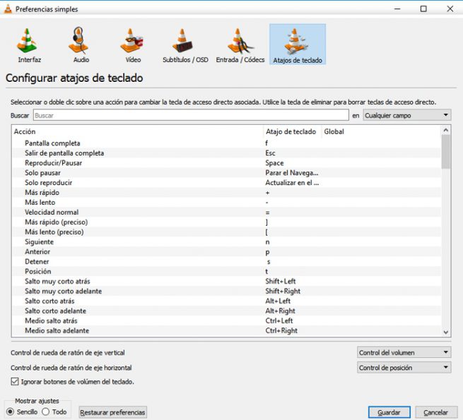 Atajos de teclado VLC 36