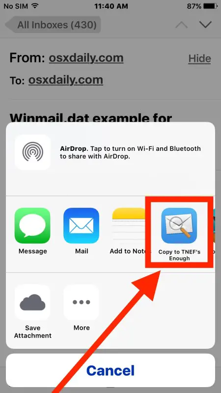 Cómo abrir archivos adjuntos de Winmail.dat en el iPhone 20