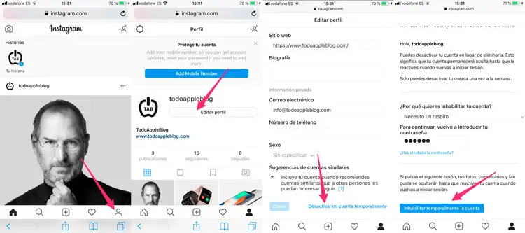 Cómo borrar la cuenta Instagram en el iPhone 6