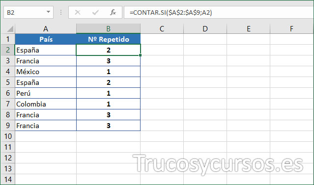 Cómo contar duplicados en Excel 20