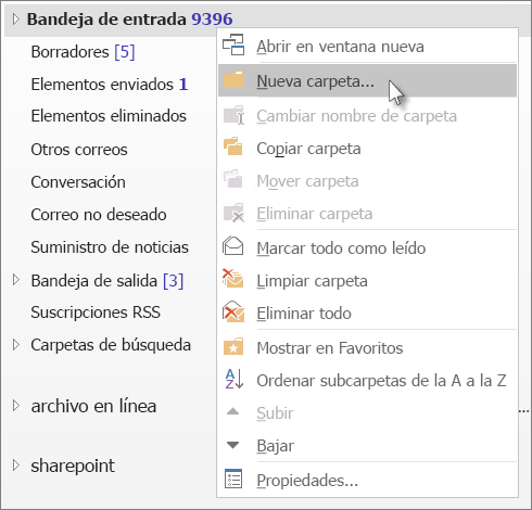 Cómo crear nuevas carpetas en Outlook 36