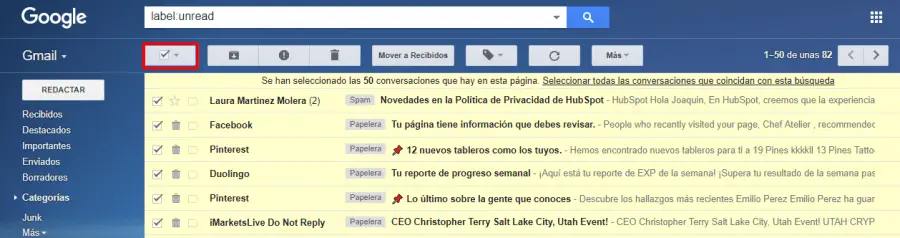 Cómo eliminar todos los mensajes no leídos en Gmail 38