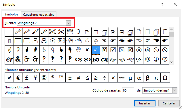 Cómo escribir la marca de verificación 42