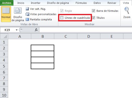 Cómo ocultar las líneas de la cuadrícula en Excel 1