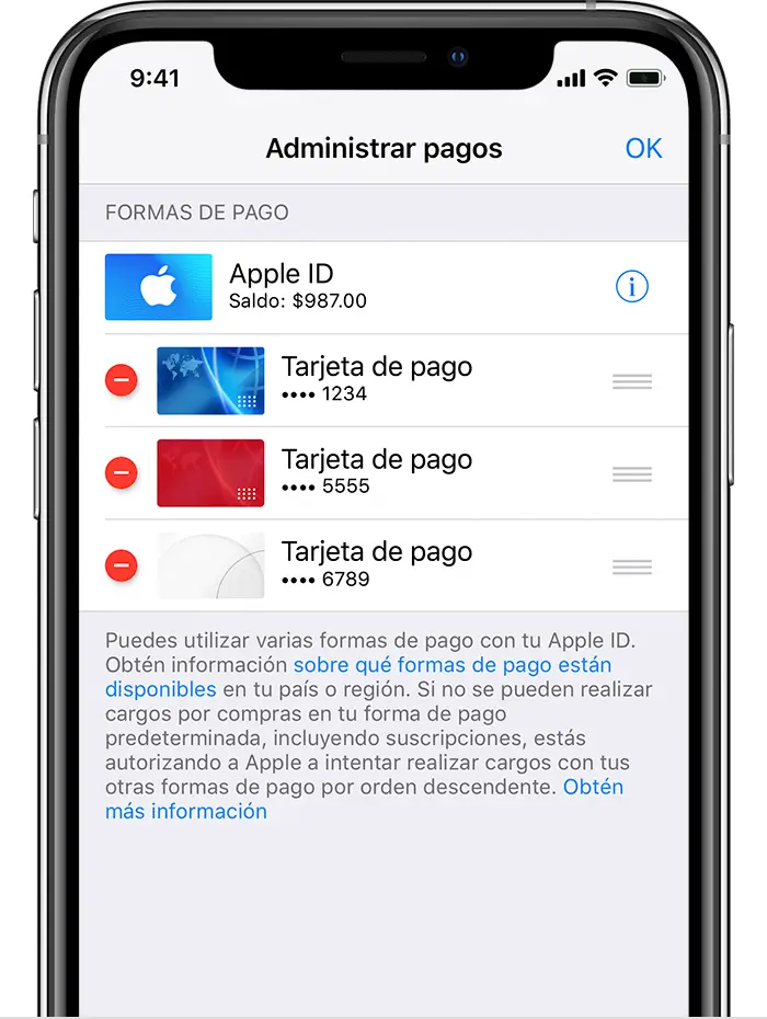 No hay ninguna opción cuando se edita la información de pago del ID de Apple 27