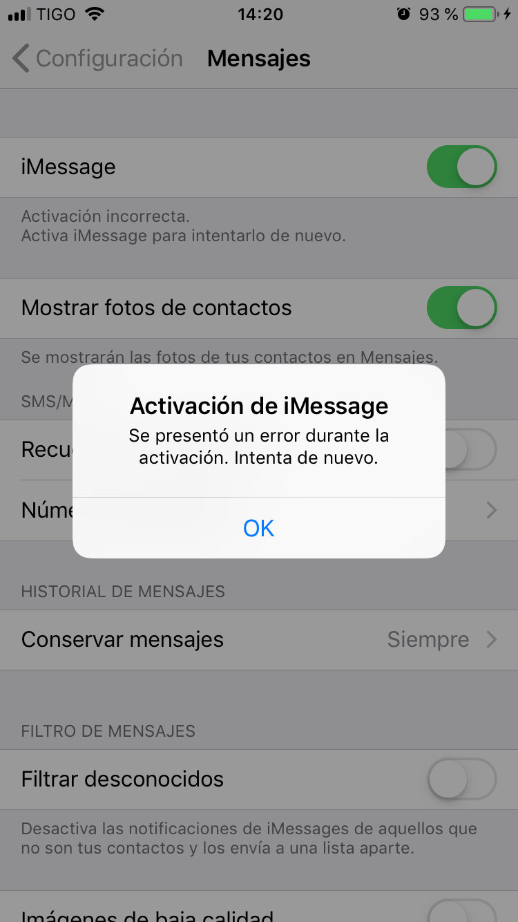 Obtener un error al activar iMessage o FaceTime 24