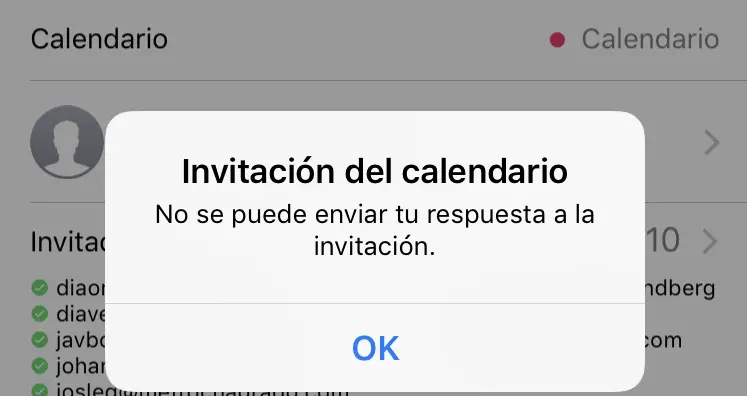 Su respuesta a la invitación no puede ser enviada 3