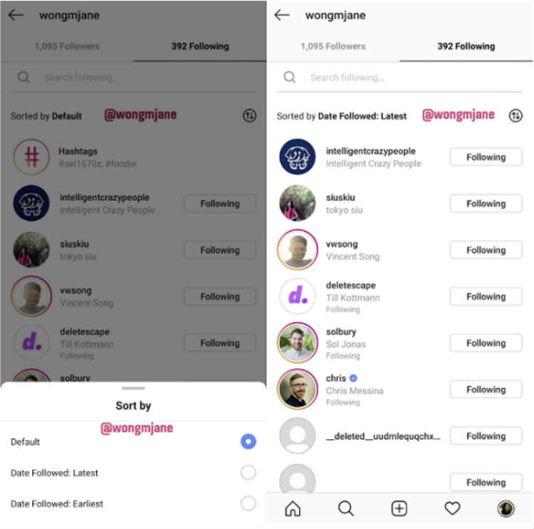 Cómo se ordena la lista de seguidores y seguidores de Instagram 23