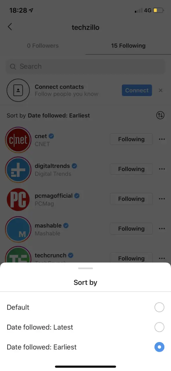 Cómo se ordena la lista de seguidores y seguidores de Instagram 1