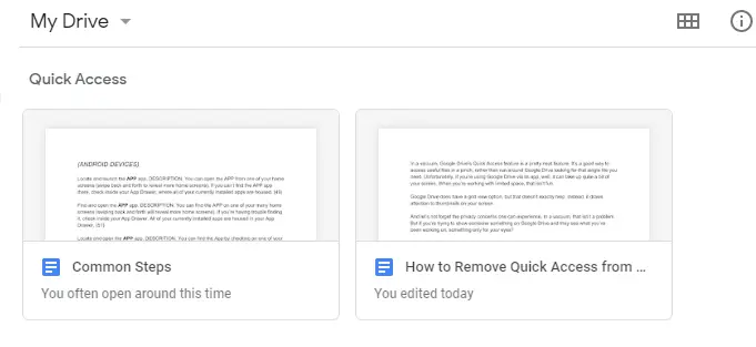 Cómo eliminar el acceso rápido de Google Drive 1