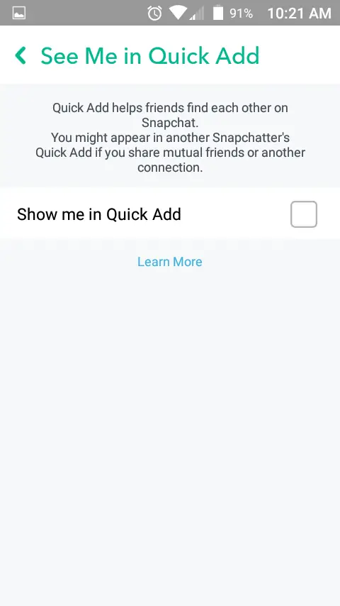 Cómo desactivar la adición rápida en Snapchat 3