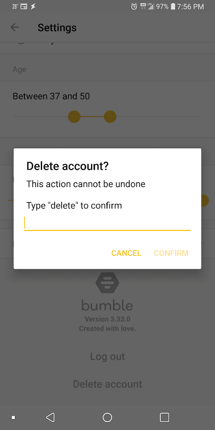 Cómo restablecer la cuenta Bumble 45