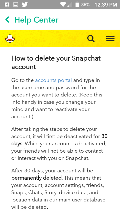 Cómo eliminar la cuenta de Snapchat 3