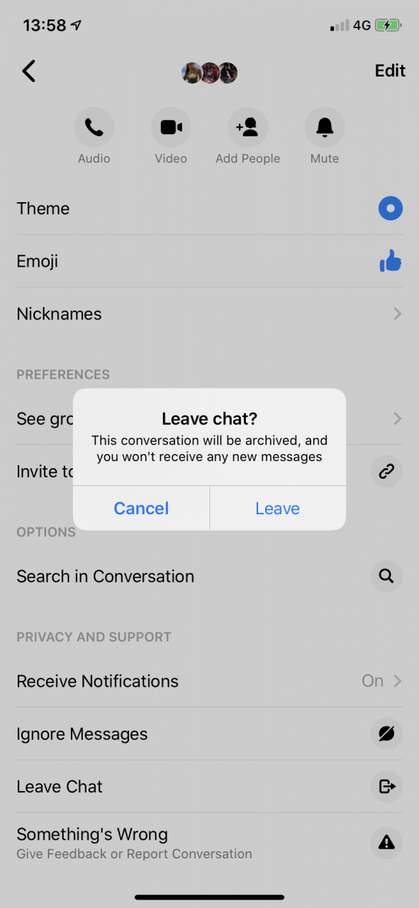 Cómo dejar un chat grupal en el Messenger 3