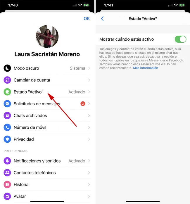 Cómo ocultar el último activo en el Messenger 37